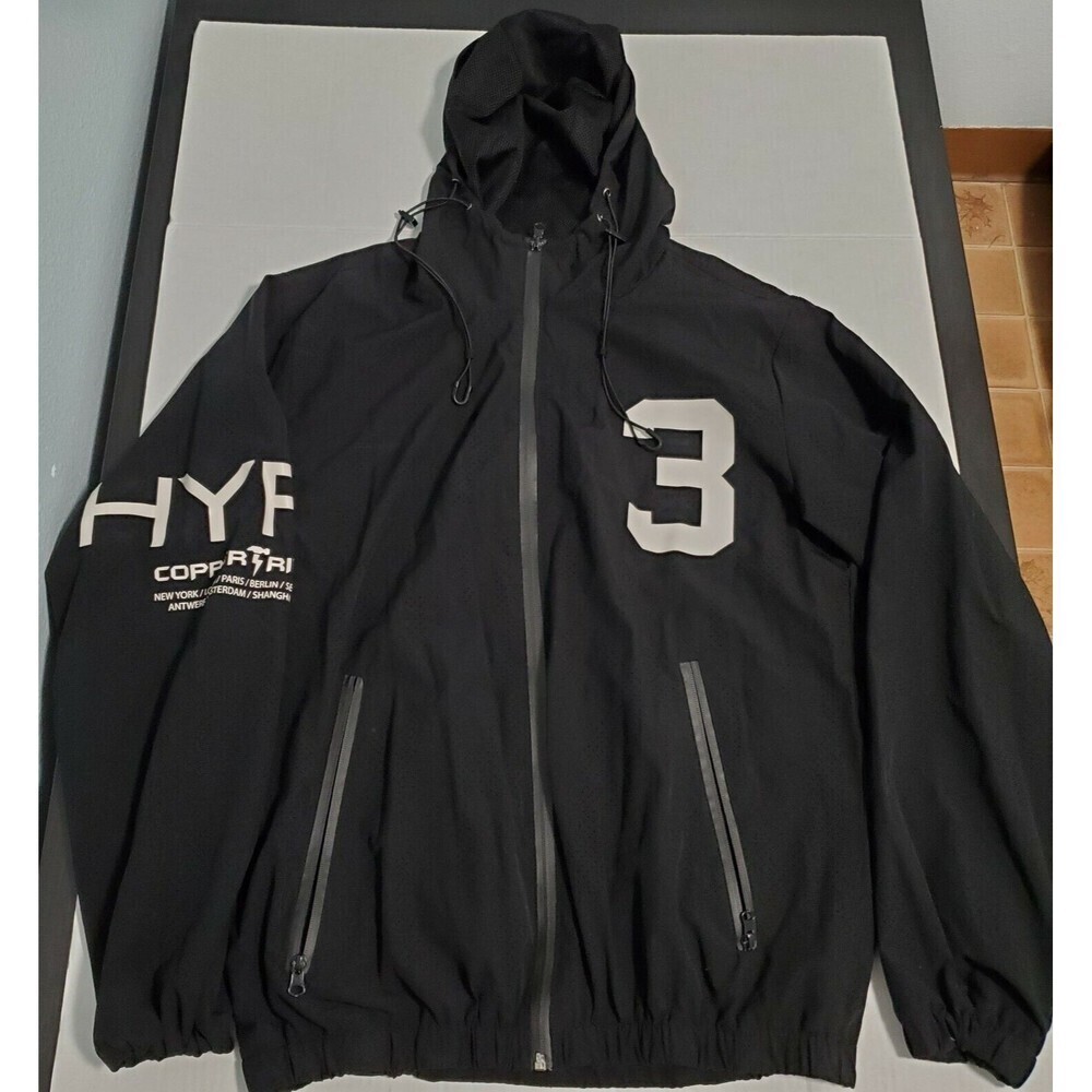 Copper Rivet HYPE 3 Windbreaker Jacket Mens Med Black Full Zip Hooded Mesh Lined